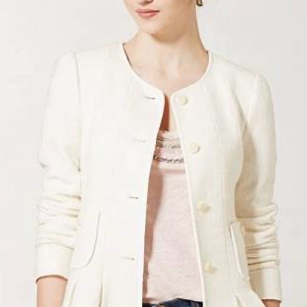 elevenses Cream Collarless Wool-Blend Blazer